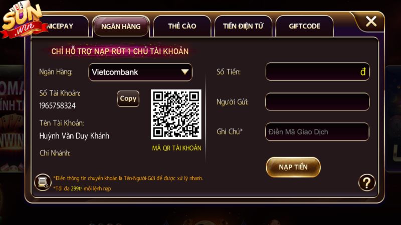 Nạp tiền Sunwin qua ngân hàng