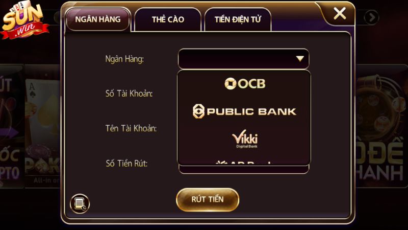 Rút tiền Sunwin qua ngân hàng
