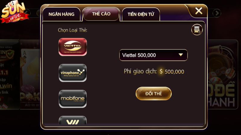 Rút tiền Sunwin qua thẻ cào điện thoại